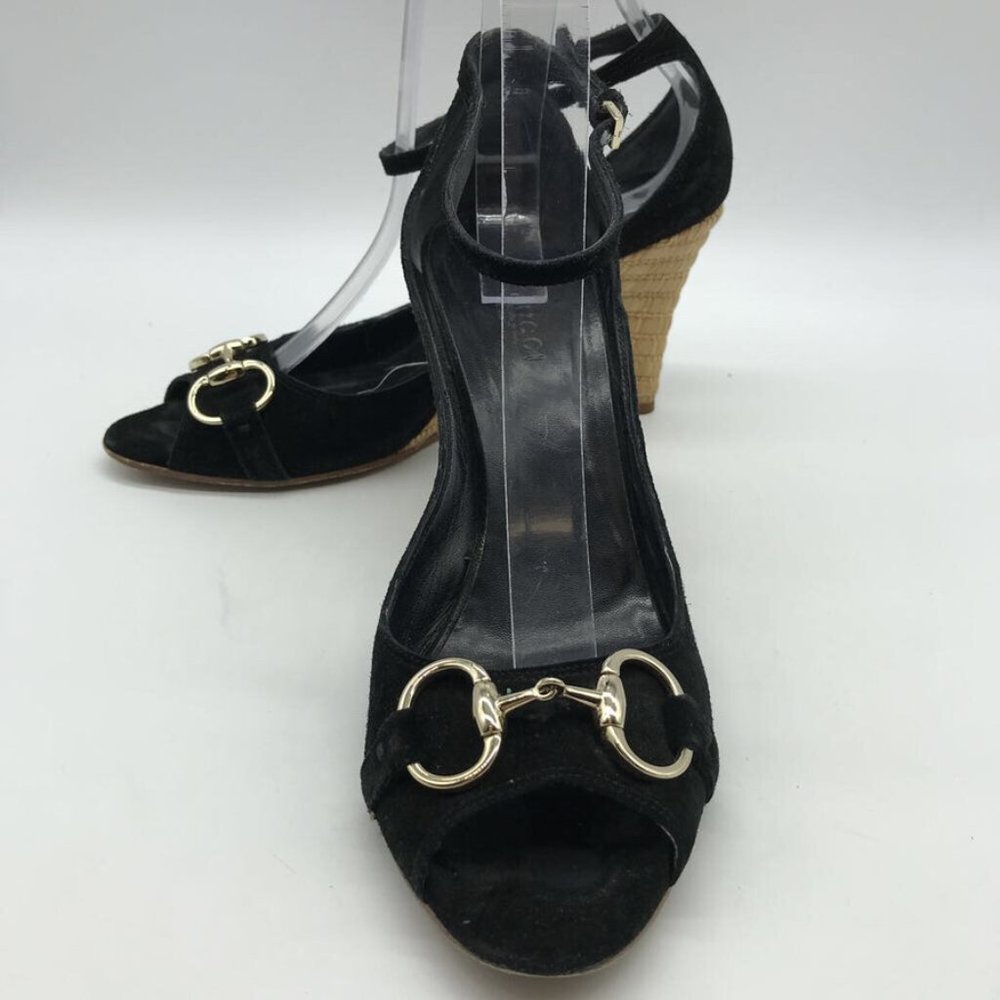 Gucci Black Horsebit Wedge Heel Size 9